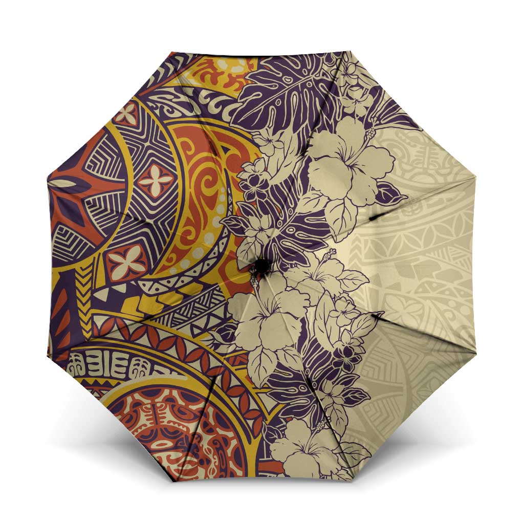 Polynesia Umbrella Hibiscus Hawaiian Tribal Tattoo Retro Tan LT9 One Size Folded 11.42 inch Opened Diameter 37.4 inch Tan - Polynesian Pride