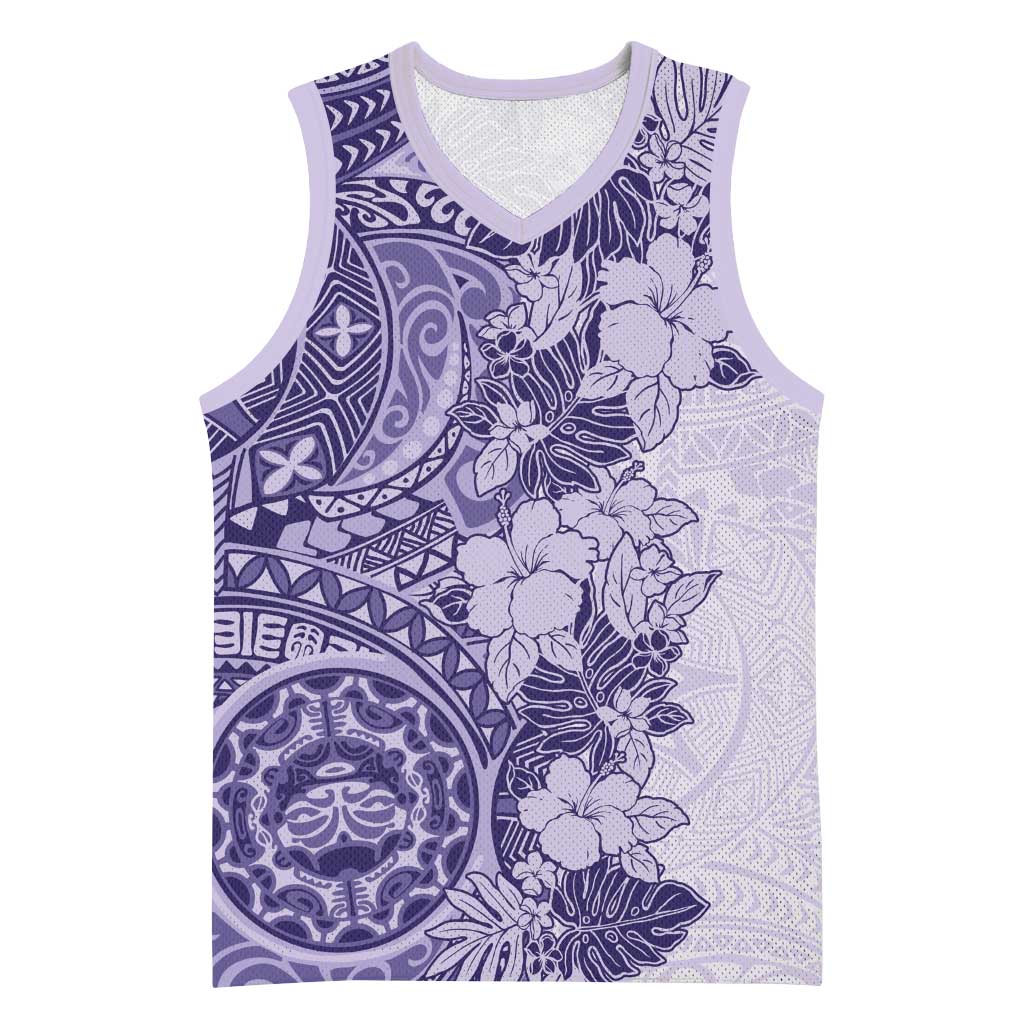 Polynesia Basketball Jersey Hibiscus Hawaiian Tribal Tattoo Retro Violet - Polynesian Pride