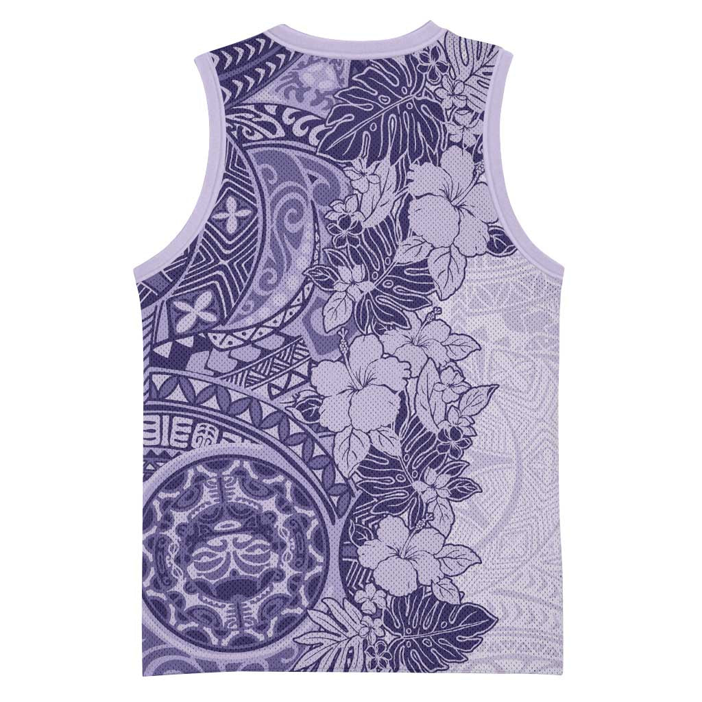 Polynesia Basketball Jersey Hibiscus Hawaiian Tribal Tattoo Retro Violet - Polynesian Pride