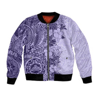 Polynesia Bomber Jacket Hibiscus and Hawaiian Tribal Tattoo Retro Style Violet Color LT9 Unisex Violet - Polynesian Pride