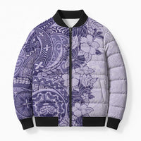 Polynesia Bomber Puffer Jacket Hibiscus Hawaiian Tribal Tattoo Retro Violet - Polynesian Pride
