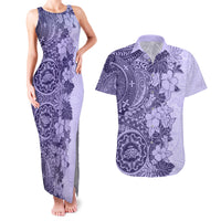 Polynesia Couples Matching Tank Maxi Dress and Hawaiian Shirt Hibiscus and Hawaiian Tribal Tattoo Retro Style Violet Color LT9 Violet - Polynesian Pride