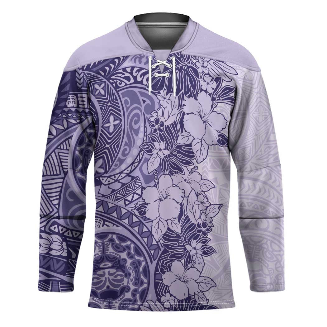 Polynesia Hockey Jersey Hibiscus Hawaiian Tribal Tattoo Retro Violet - Polynesian Pride