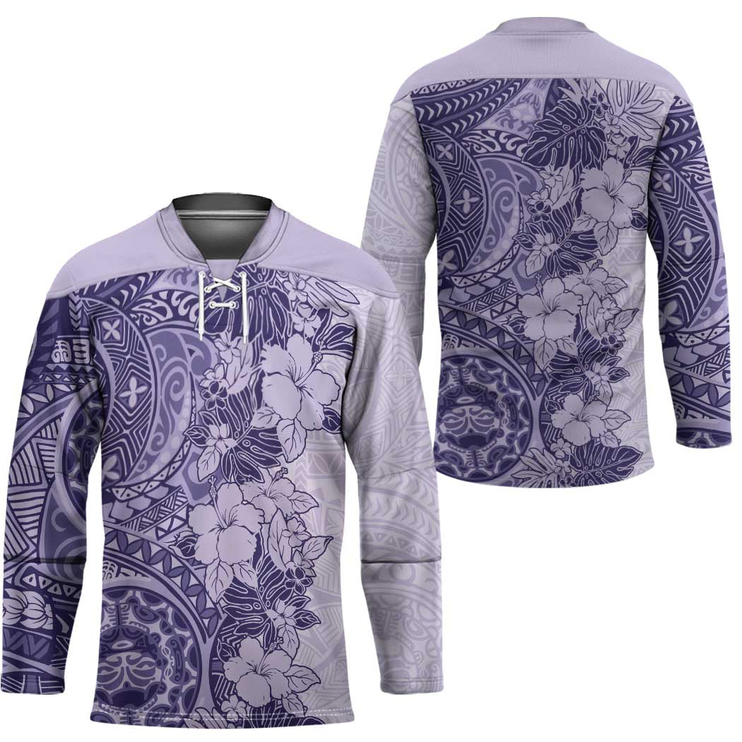Polynesia Hockey Jersey Hibiscus Hawaiian Tribal Tattoo Retro Violet - Polynesian Pride