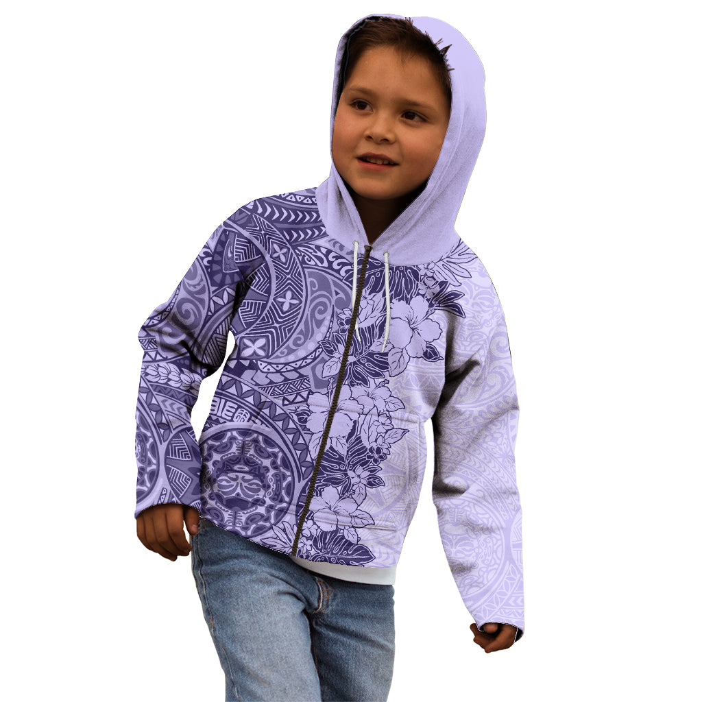 Polynesia Kid Hoodie Hibiscus and Hawaiian Tribal Tattoo Retro Style Violet Color LT9 - Polynesian Pride