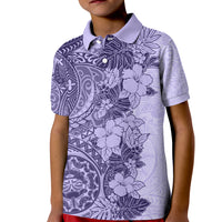 Polynesia Kid Polo Shirt Hibiscus and Hawaiian Tribal Tattoo Retro Style Violet Color LT9 Kid Violet - Polynesian Pride