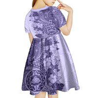 Polynesia Kid Short Sleeve Dress Hibiscus and Hawaiian Tribal Tattoo Retro Style Violet Color LT9 - Polynesian Pride