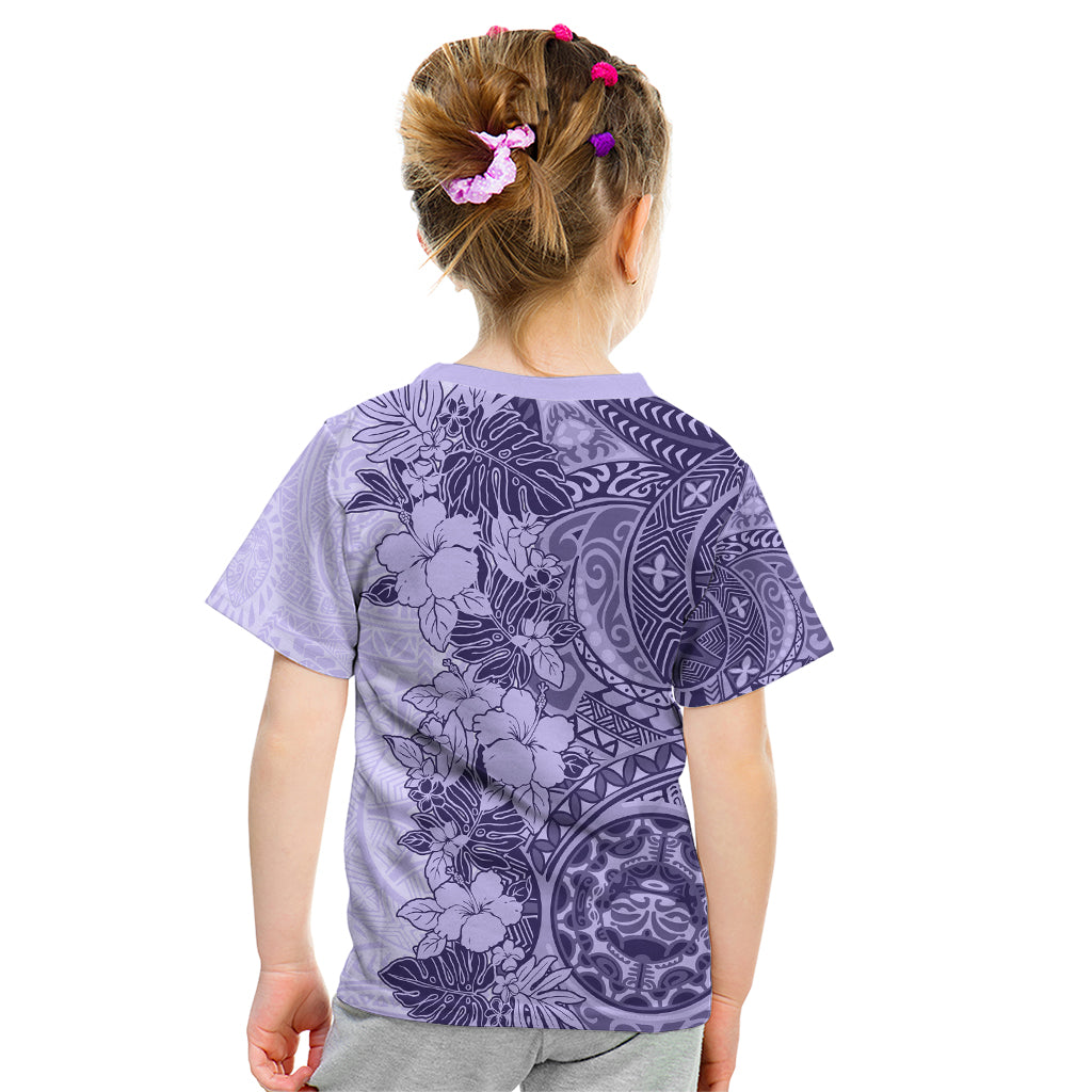 Polynesia Kid T Shirt Hibiscus and Hawaiian Tribal Tattoo Retro Style Violet Color LT9 - Polynesian Pride