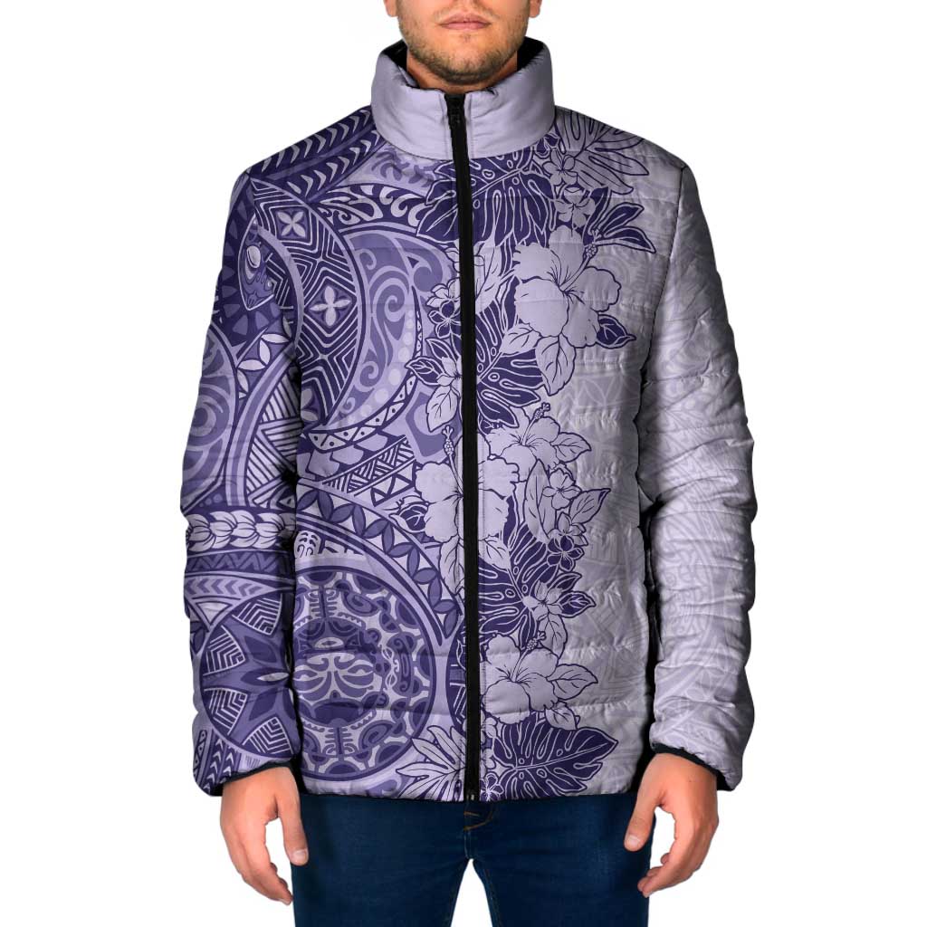 Polynesia Padded Jacket Hibiscus Hawaiian Tribal Tattoo Retro Violet LT9 Men Violet - Polynesian Pride