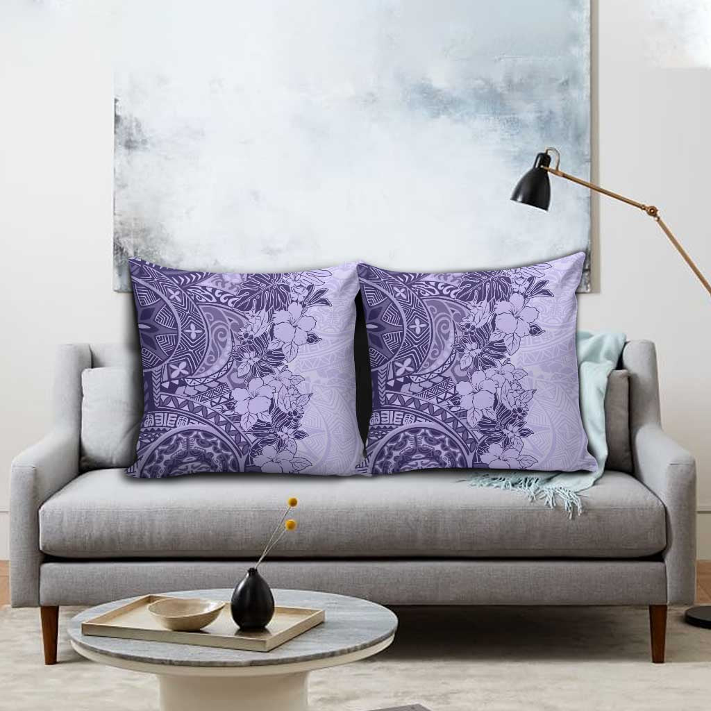Polynesia Pillow Cover Hibiscus Hawaiian Tribal Tattoo Retro Violet - Polynesian Pride