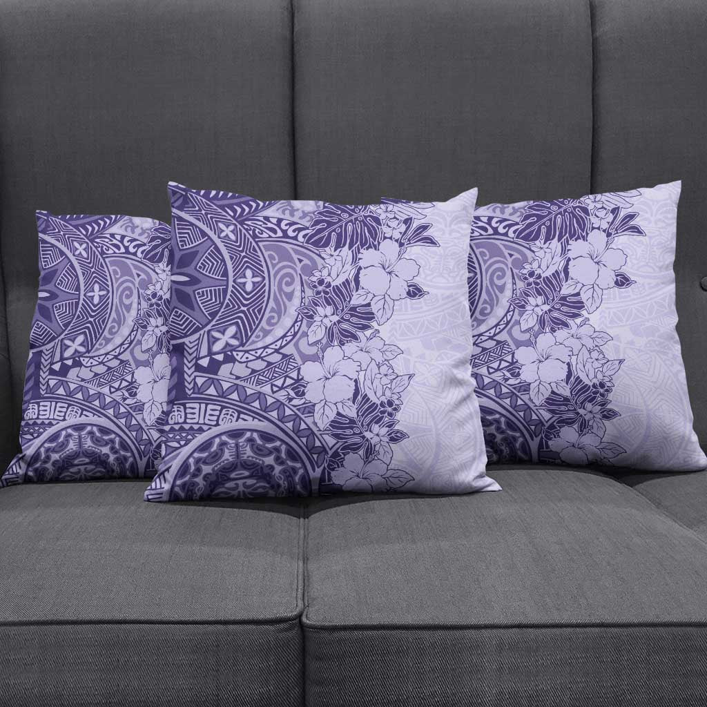 Polynesia Pillow Cover Hibiscus Hawaiian Tribal Tattoo Retro Violet - Polynesian Pride