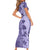 Polynesia Short Sleeve Bodycon Dress Hibiscus and Hawaiian Tribal Tattoo Retro Style Violet Color LT9 - Polynesian Pride