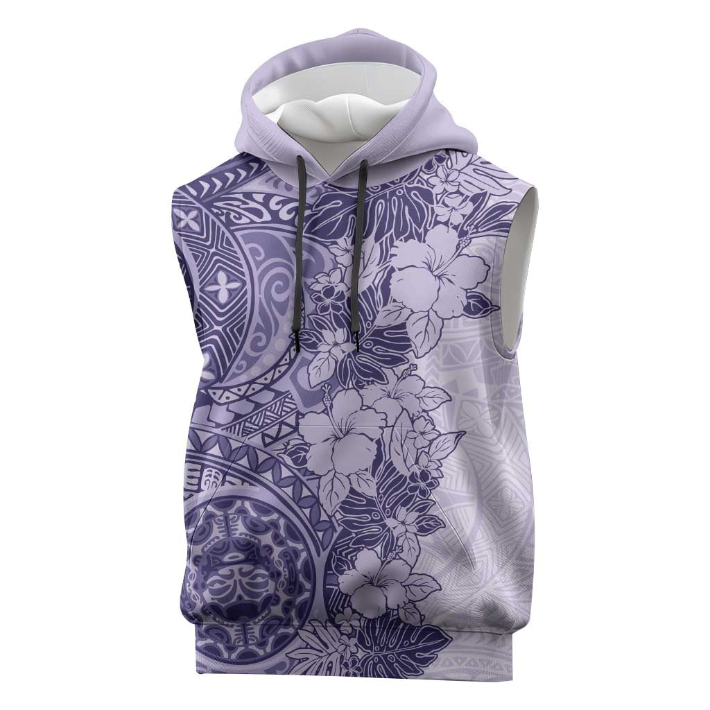 Polynesia Sleeveless Hoodie Hibiscus Hawaiian Tribal Tattoo Retro Violet LT9 Violet - Polynesian Pride