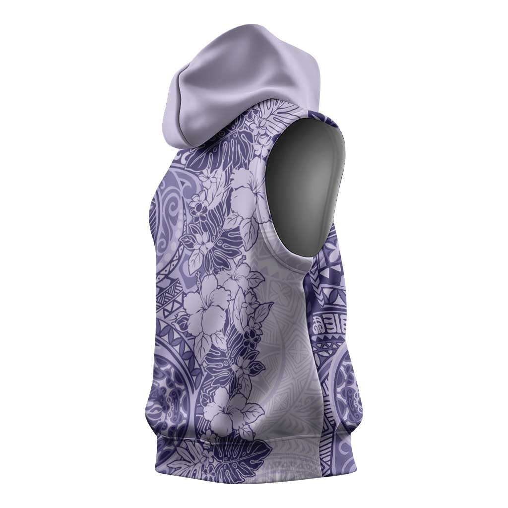 Polynesia Sleeveless Hoodie Hibiscus Hawaiian Tribal Tattoo Retro Violet - Polynesian Pride