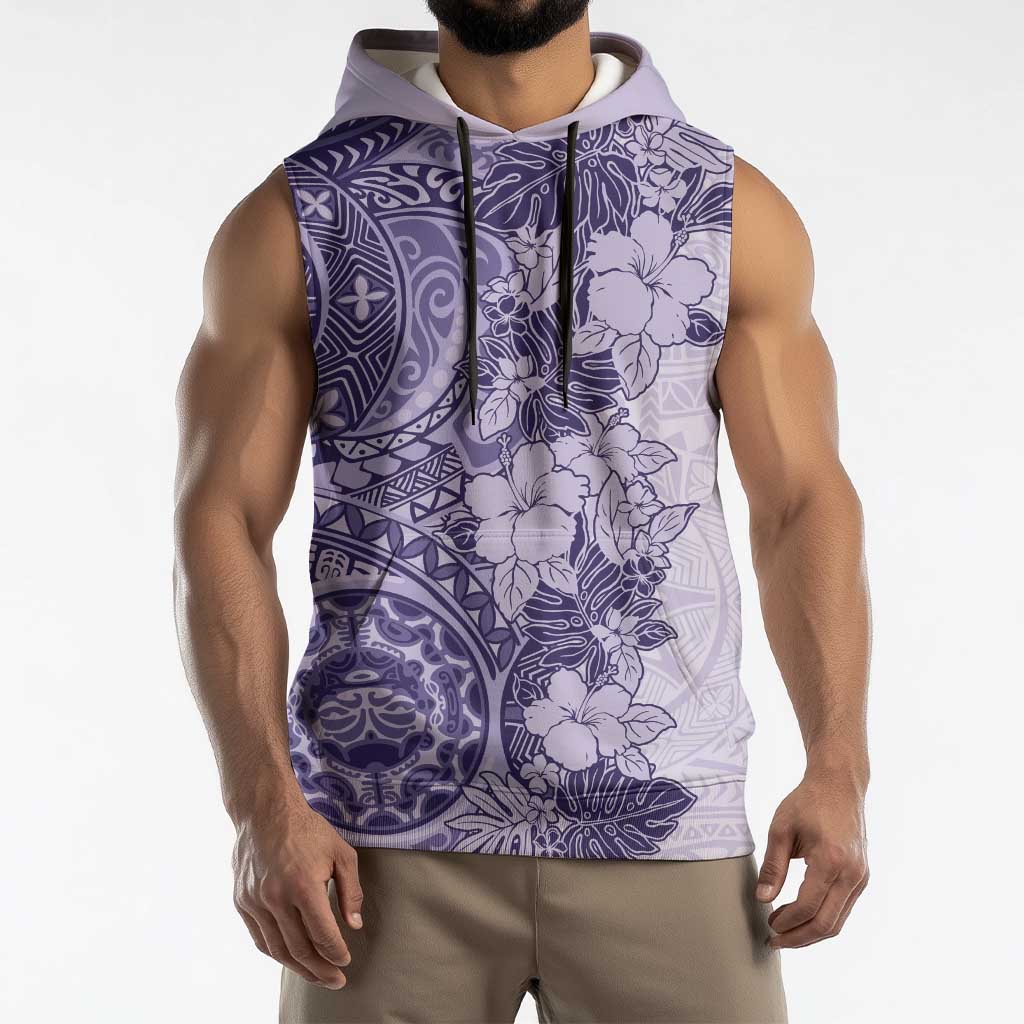 Polynesia Sleeveless Hoodie Hibiscus Hawaiian Tribal Tattoo Retro Violet - Polynesian Pride