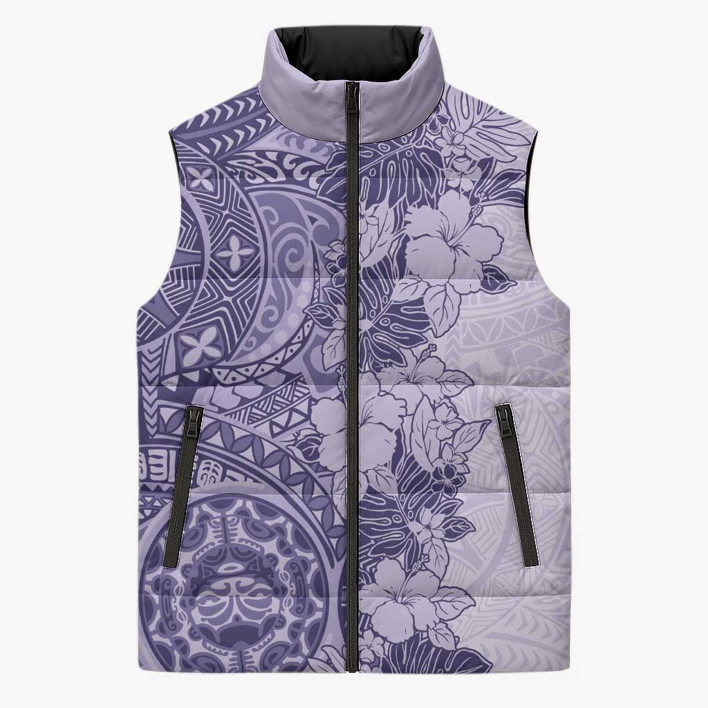 Polynesia Sleeveless Puffer Jacket Hibiscus Hawaiian Tribal Tattoo Retro Violet LT9 Unisex Violet - Polynesian Pride