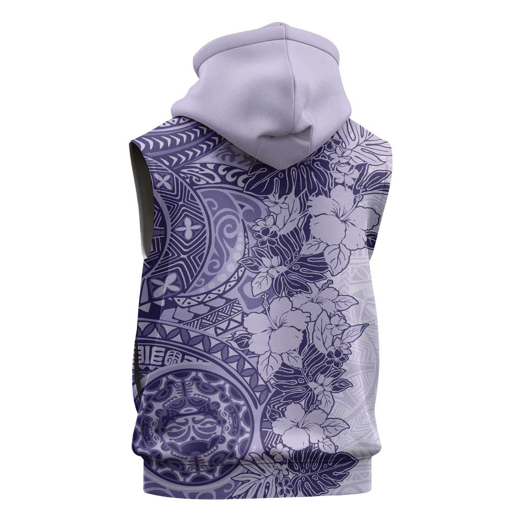 Polynesia Sleeveless Zip Hoodie Hibiscus Hawaiian Tribal Tattoo Retro Violet - Polynesian Pride
