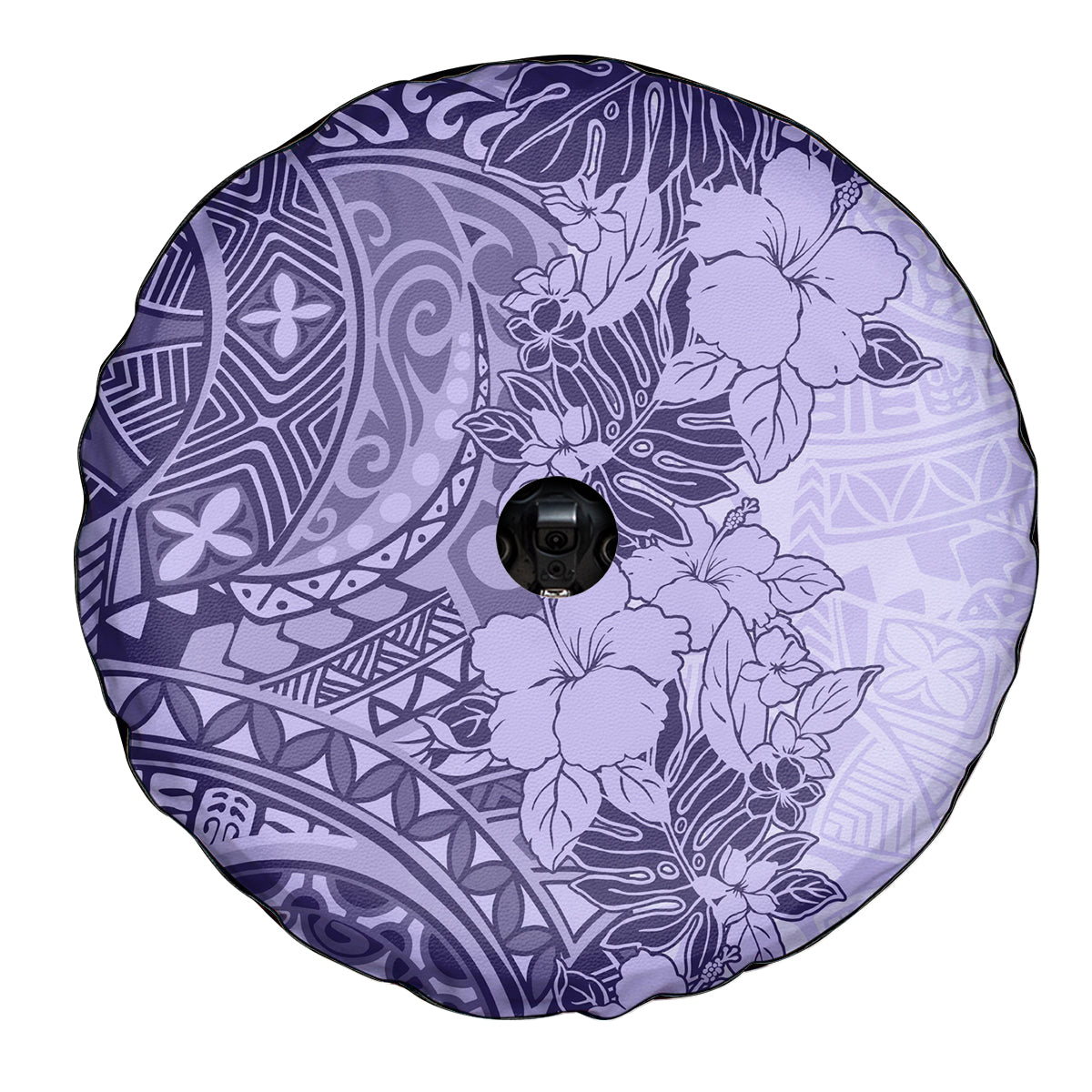 Polynesia Spare Tire Cover Hibiscus and Hawaiian Tribal Tattoo Retro Style Violet Color LT9 - Polynesian Pride