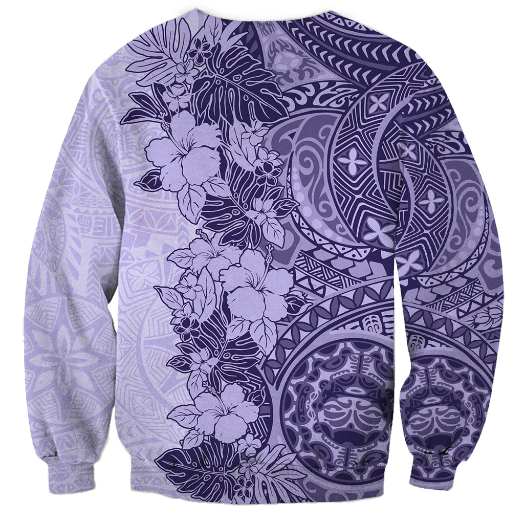 Polynesia Sweatshirt Hibiscus and Hawaiian Tribal Tattoo Retro Style Violet Color LT9 - Polynesian Pride
