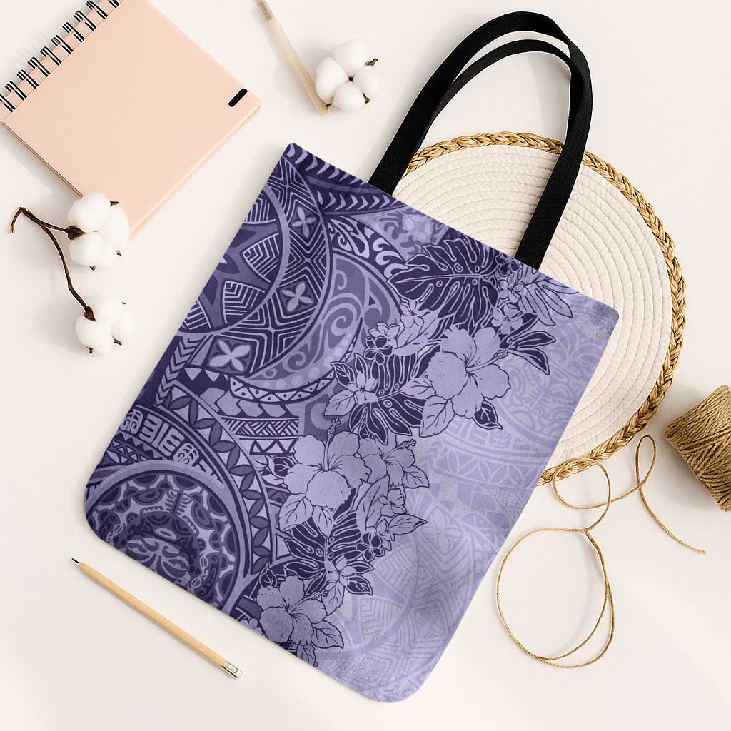 Polynesia Tote Bag Hibiscus Hawaiian Tribal Tattoo Retro Violet LT9 Black Strap One Size Violet - Polynesian Pride