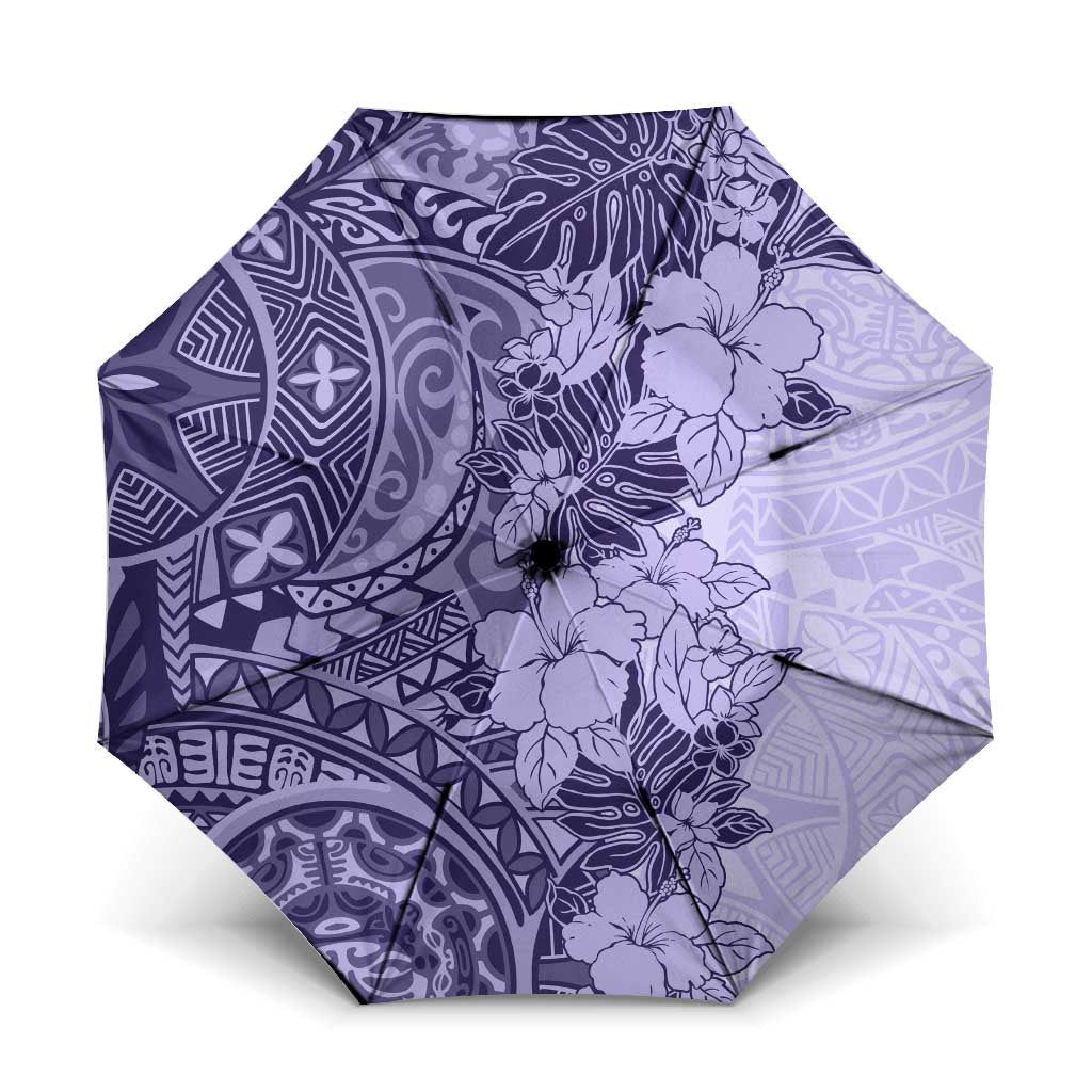 Polynesia Umbrella Hibiscus Hawaiian Tribal Tattoo Retro Violet LT9 One Size Folded 11.42 inch Opened Diameter 37.4 inch Violet - Polynesian Pride