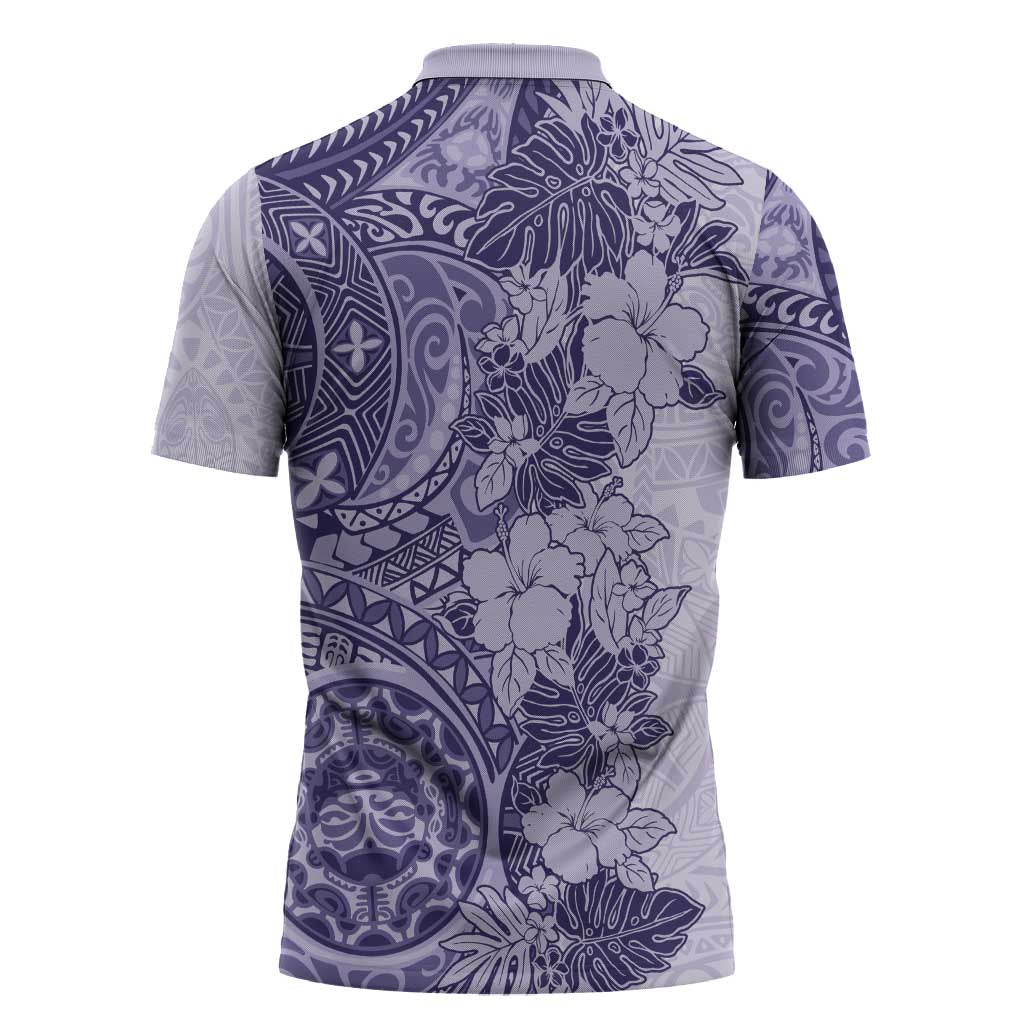 Polynesia Zipper Polo Shirt Hibiscus Hawaiian Tribal Tattoo Retro Violet - Polynesian Pride