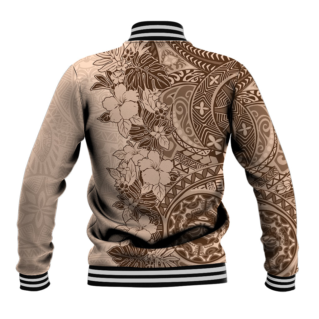 Polynesia Baseball Jacket Hibiscus and Hawaiian Tribal Tattoo Retro Style Pink Pastel LT9 - Polynesian Pride