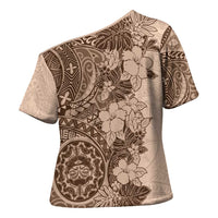 Polynesia Cross Shoulder Shirt Hibiscus Hawaiian Tribal Tattoo Retro Pink Pastel - Polynesian Pride