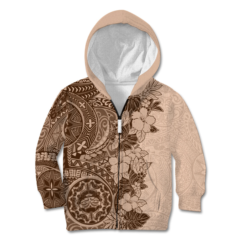 Polynesia Kid Hoodie Hibiscus and Hawaiian Tribal Tattoo Retro Style Pink Pastel LT9 Zip Hoodie Pink Pastel - Polynesian Pride