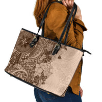 Polynesia Leather Tote Bag Hibiscus and Hawaiian Tribal Tattoo Retro Style Pink Pastel LT9 - Polynesian Pride