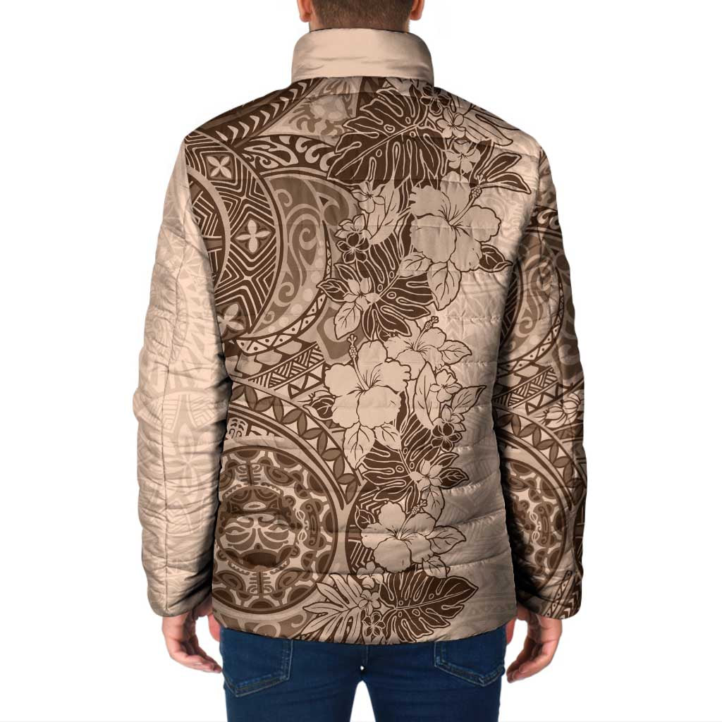 Polynesia Padded Jacket Hibiscus Hawaiian Tribal Tattoo Retro Pink Pastel - Polynesian Pride
