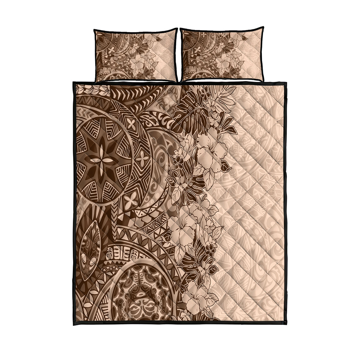 Polynesia Quilt Bed Set Hibiscus and Hawaiian Tribal Tattoo Retro Style Pink Pastel LT9 Pink Pastel - Polynesian Pride