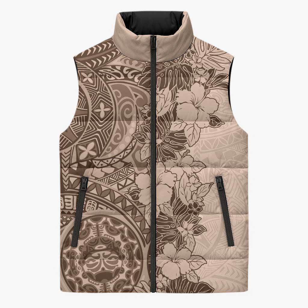 Polynesia Sleeveless Puffer Jacket Hibiscus Hawaiian Tribal Tattoo Retro Pink Pastel - Polynesian Pride