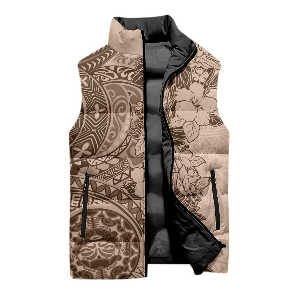 Polynesia Sleeveless Puffer Jacket Hibiscus Hawaiian Tribal Tattoo Retro Pink Pastel - Polynesian Pride