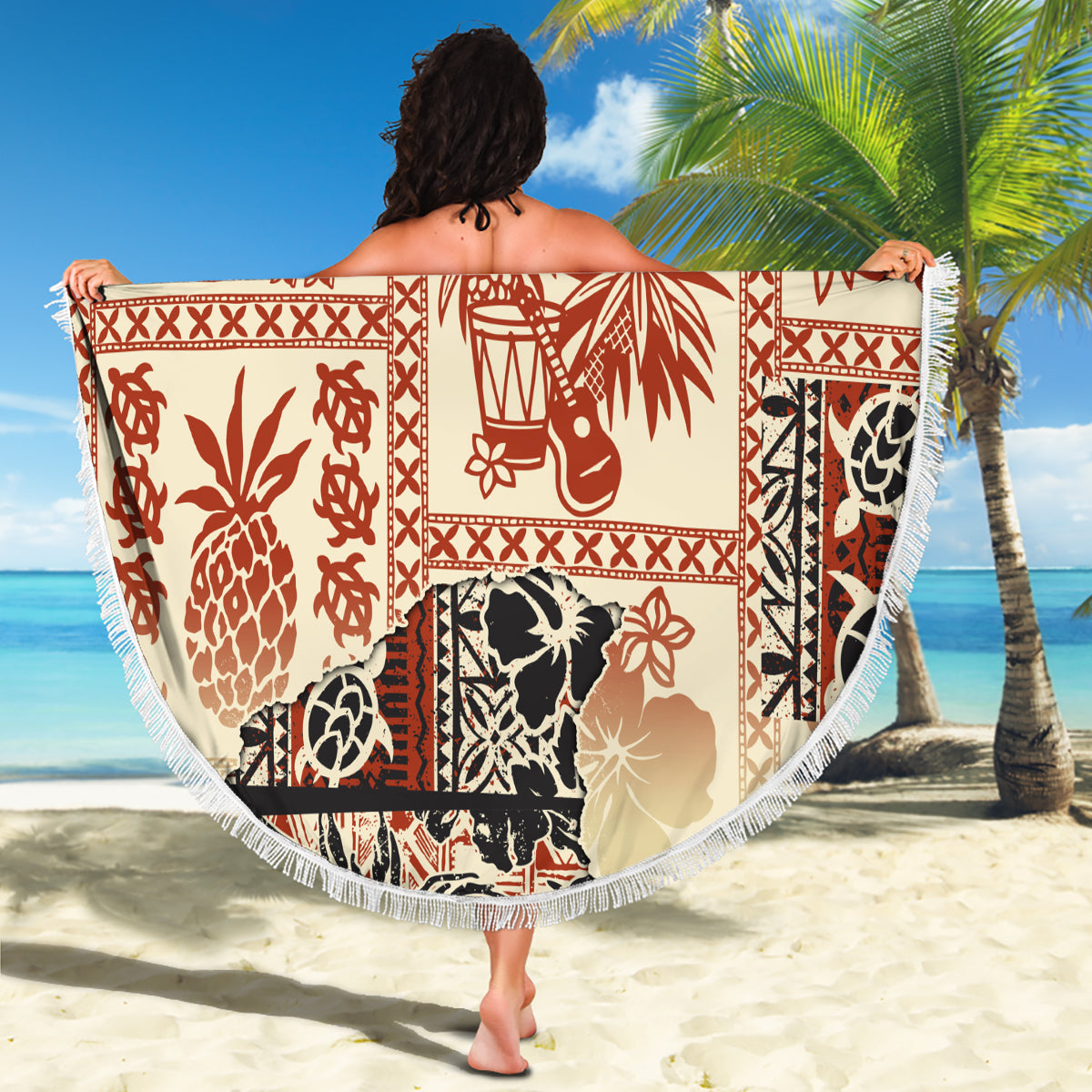 Hawaii Beach Blanket Aloha Tribal Pattern Beige Version LT9 - Polynesian Pride