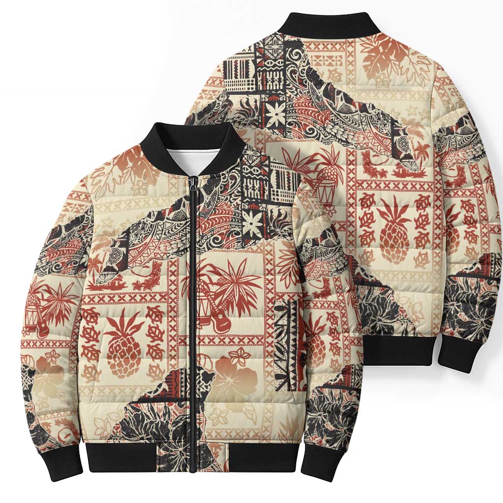 Hawaii Beige Version Bomber Puffer Jacket Aloha Tribal Pattern - Polynesian Pride