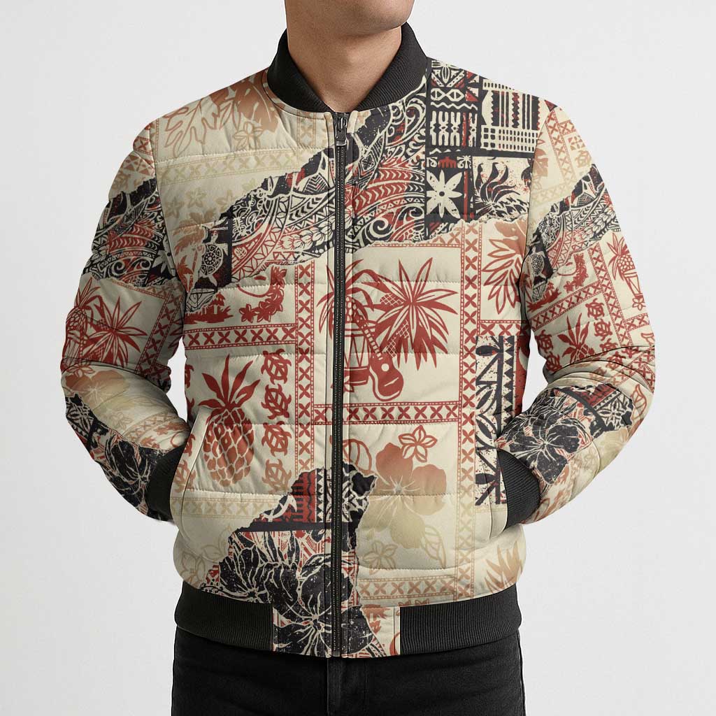 Hawaii Beige Version Bomber Puffer Jacket Aloha Tribal Pattern - Polynesian Pride
