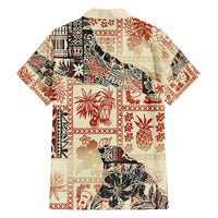 Hawaii Family Matching Off Shoulder Long Sleeve Dress and Hawaiian Shirt Aloha Tribal Pattern Beige Version LT9 - Polynesian Pride