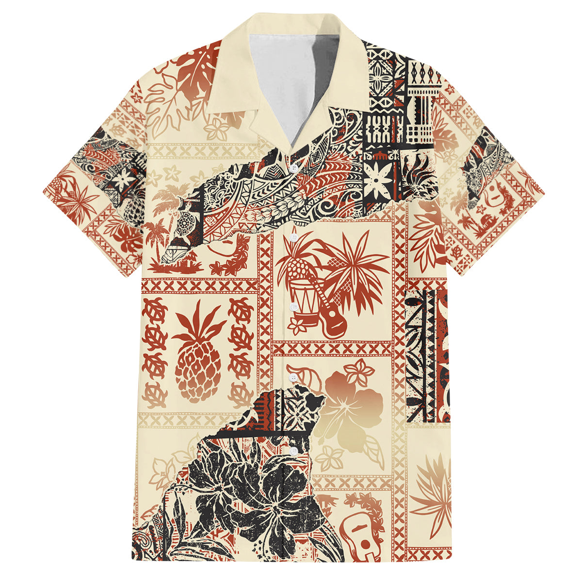 Hawaii Family Matching Puletasi Dress and Hawaiian Shirt Aloha Tribal Pattern Beige Version LT9 Dad's Shirt - Short Sleeve Beige - Polynesian Pride