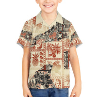 Hawaii Family Matching Short Sleeve Bodycon Dress and Hawaiian Shirt Aloha Tribal Pattern Beige Version LT9 Son's Shirt Beige - Polynesian Pride