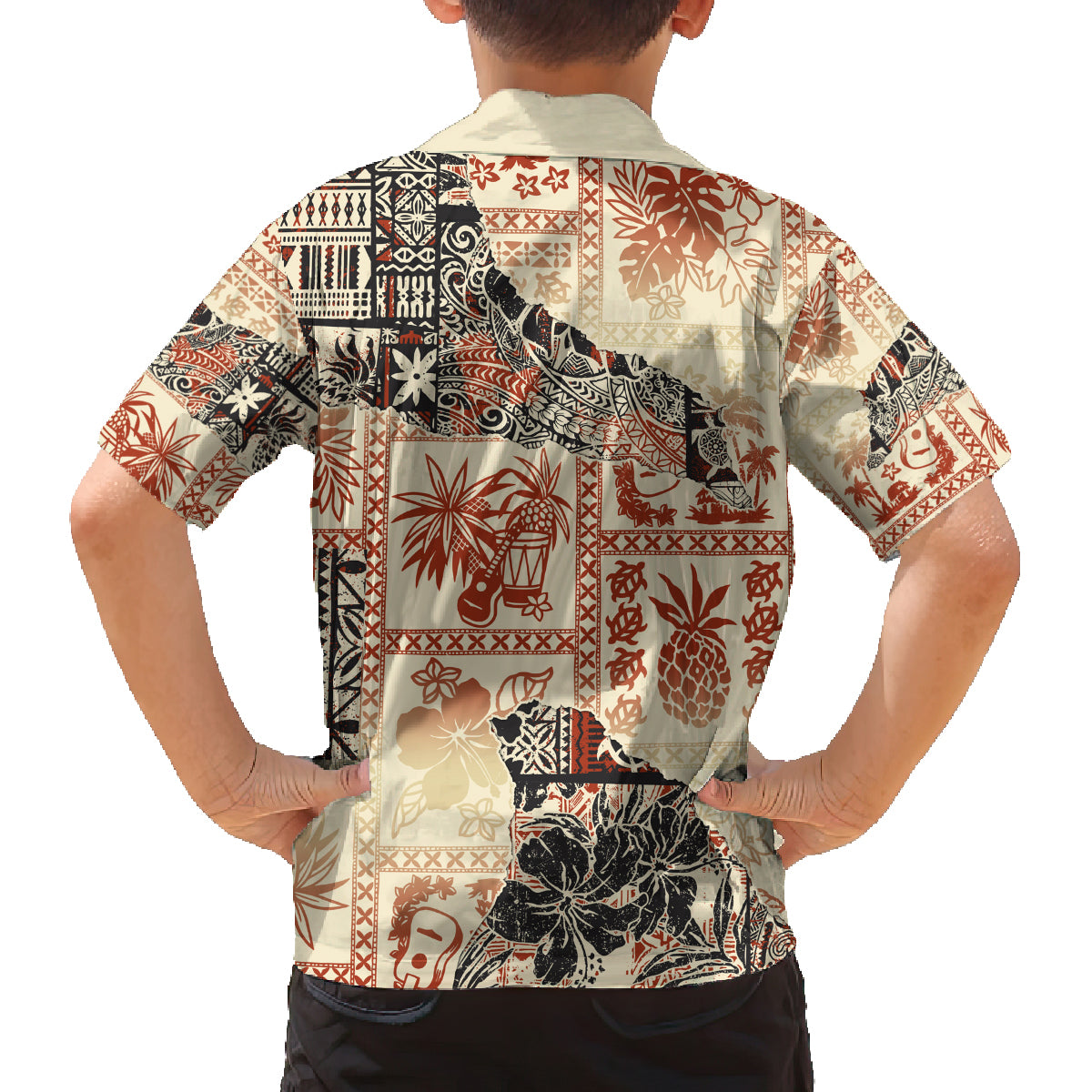 Hawaii Family Matching Tank Maxi Dress and Hawaiian Shirt Aloha Tribal Pattern Beige Version LT9 - Polynesian Pride