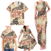 Hawaii Family Matching Tank Maxi Dress and Hawaiian Shirt Aloha Tribal Pattern Beige Version LT9 - Polynesian Pride