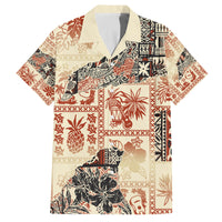 Hawaii Family Matching Tank Maxi Dress and Hawaiian Shirt Aloha Tribal Pattern Beige Version LT9 Dad's Shirt - Short Sleeve Beige - Polynesian Pride