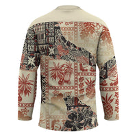 Hawaii Beige Version Hockey Jersey Aloha Tribal Pattern - Polynesian Pride