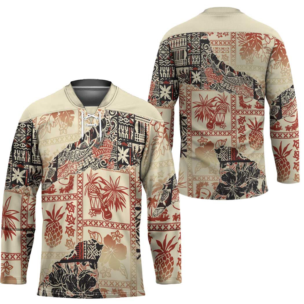 Hawaii Beige Version Hockey Jersey Aloha Tribal Pattern - Polynesian Pride
