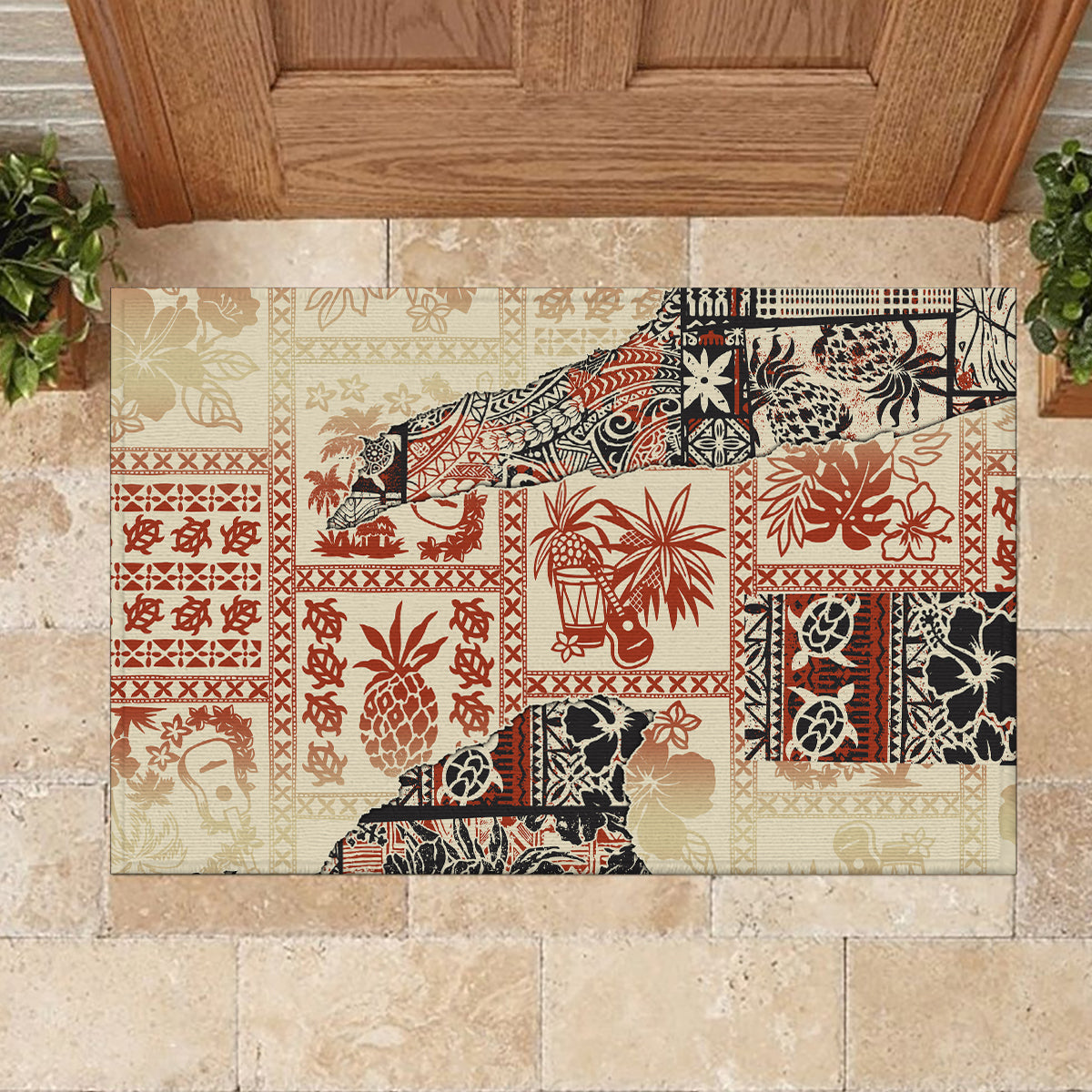 Hawaii Rubber Doormat Aloha Tribal Pattern Beige Version LT9 - Polynesian Pride