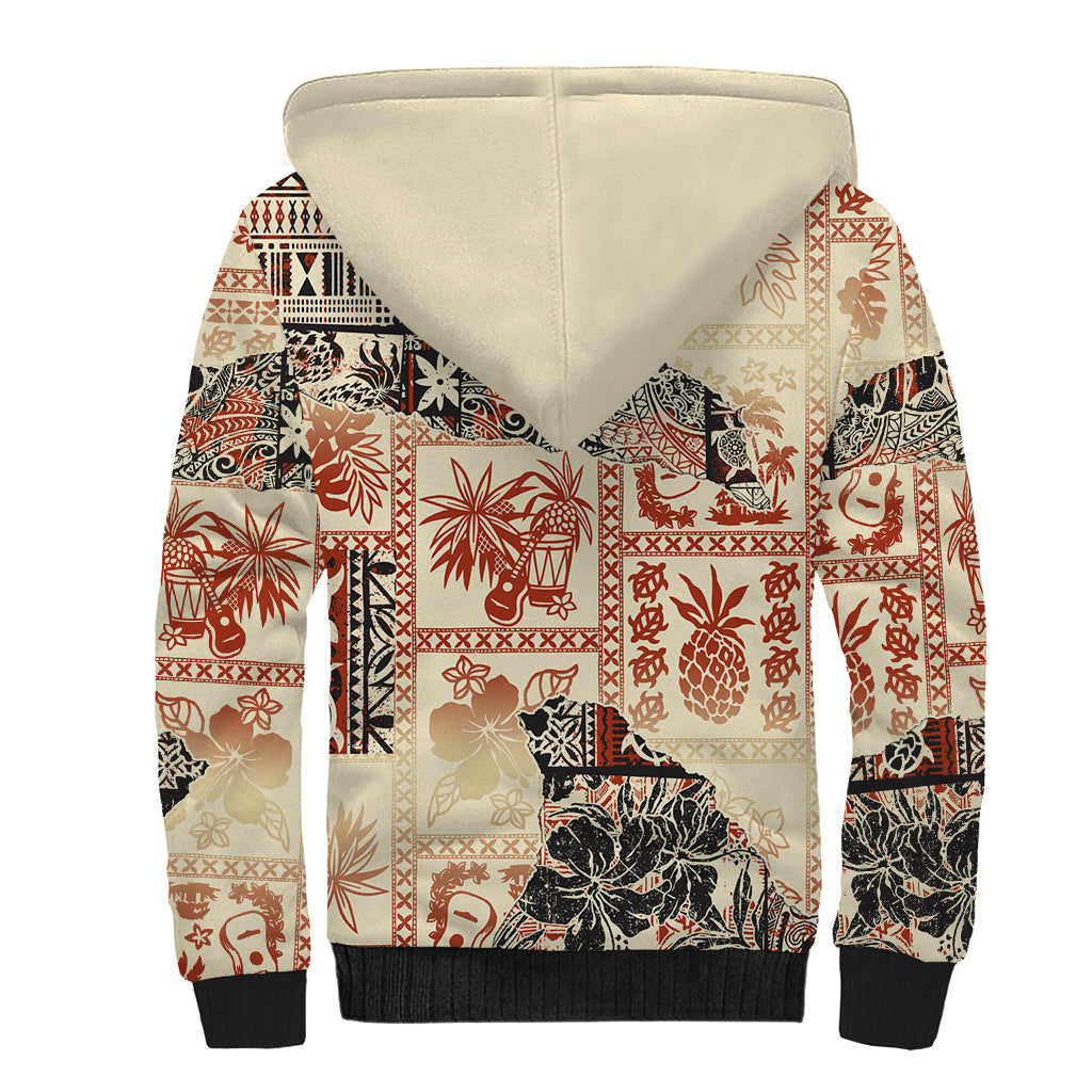 Hawaii Sherpa Hoodie Aloha Tribal Pattern Beige Version LT9 - Polynesian Pride