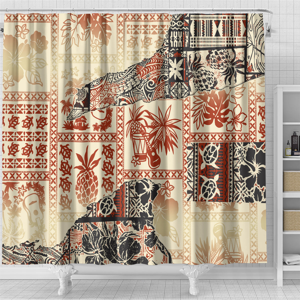 Hawaii Shower Curtain Aloha Tribal Pattern Beige Version LT9 - Polynesian Pride