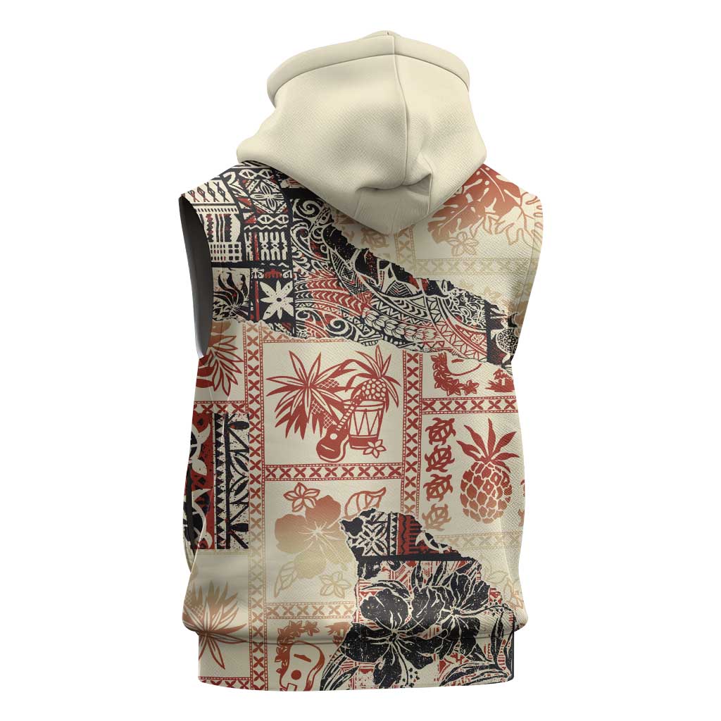 Hawaii Beige Version Sleeveless Hoodie Aloha Tribal Pattern - Polynesian Pride