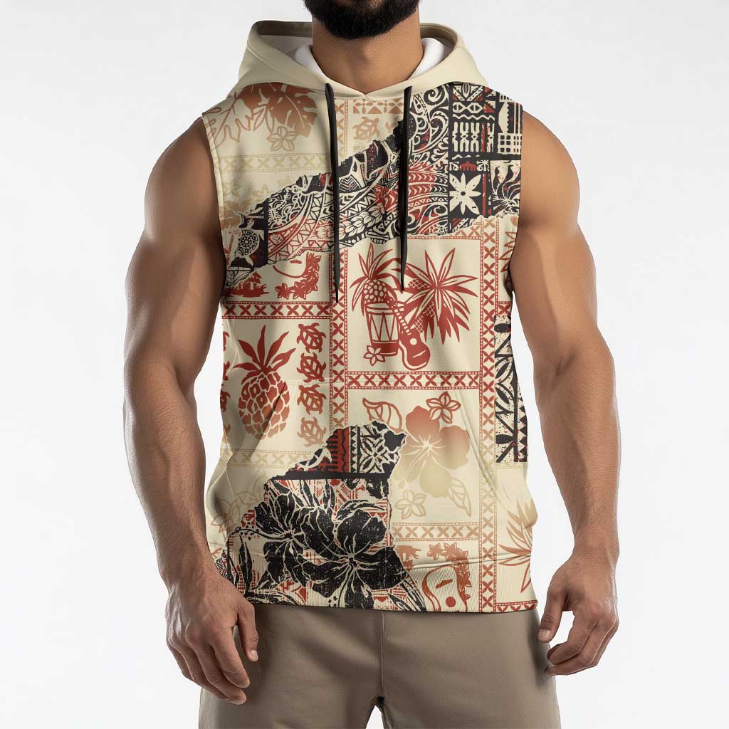 Hawaii Beige Version Sleeveless Hoodie Aloha Tribal Pattern - Polynesian Pride